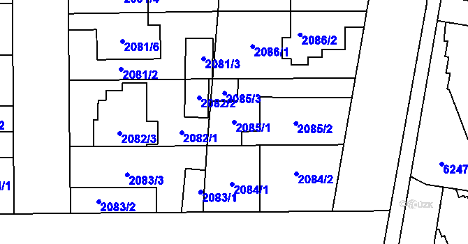 Parcela st. 2085/1 v KÚ Prostějov, Katastrální mapa
