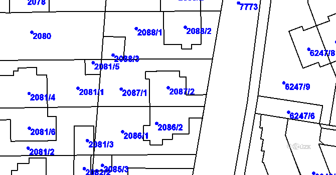 Parcela st. 2087/2 v KÚ Prostějov, Katastrální mapa