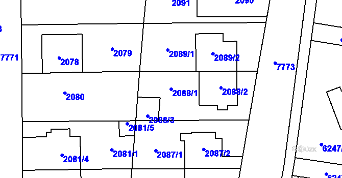 Parcela st. 2088/1 v KÚ Prostějov, Katastrální mapa