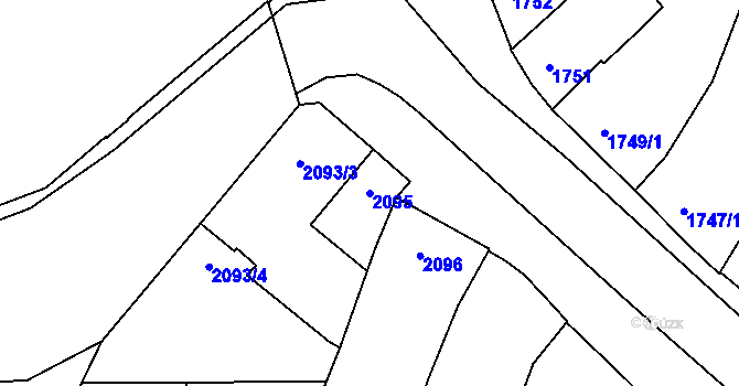 Parcela st. 2095 v KÚ Prostějov, Katastrální mapa