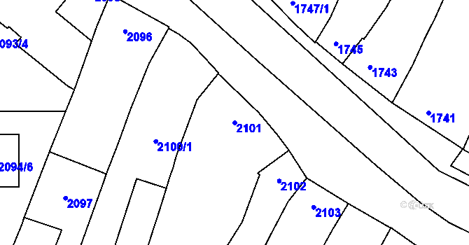 Parcela st. 2101 v KÚ Prostějov, Katastrální mapa