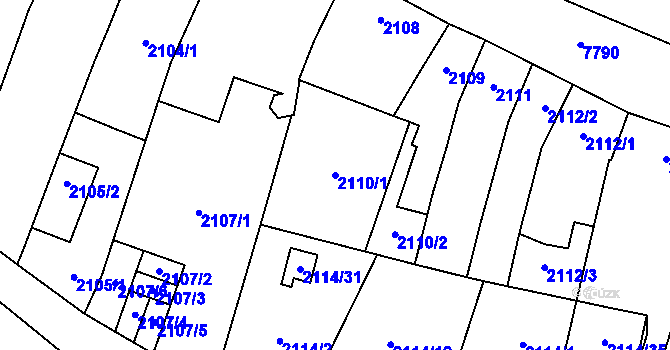 Parcela st. 2110/1 v KÚ Prostějov, Katastrální mapa