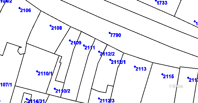 Parcela st. 2112/2 v KÚ Prostějov, Katastrální mapa