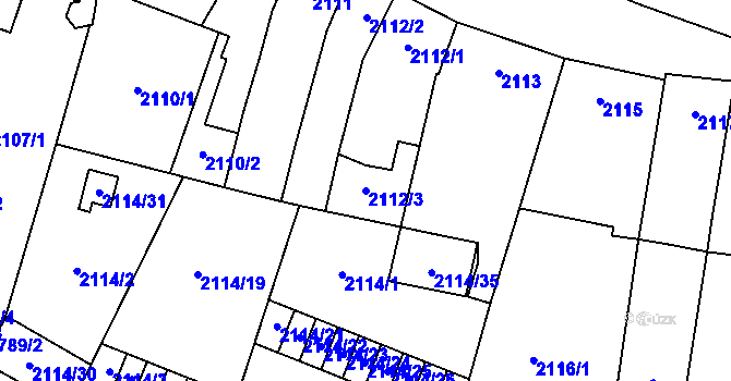 Parcela st. 2112/3 v KÚ Prostějov, Katastrální mapa