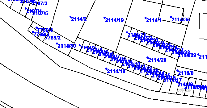 Parcela st. 2114/7 v KÚ Prostějov, Katastrální mapa