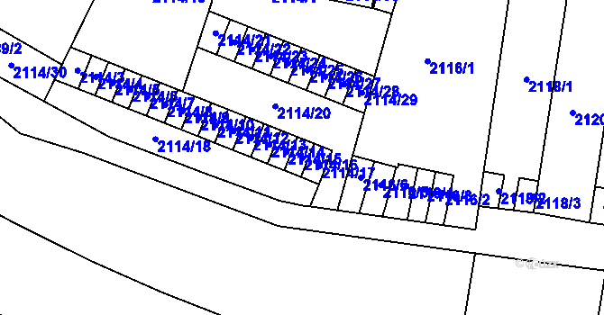 Parcela st. 2114/16 v KÚ Prostějov, Katastrální mapa