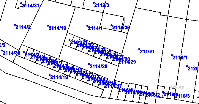 Parcela st. 2114/26 v KÚ Prostějov, Katastrální mapa