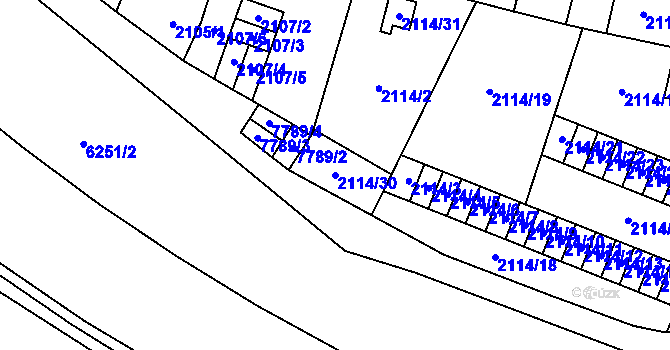 Parcela st. 2114/30 v KÚ Prostějov, Katastrální mapa