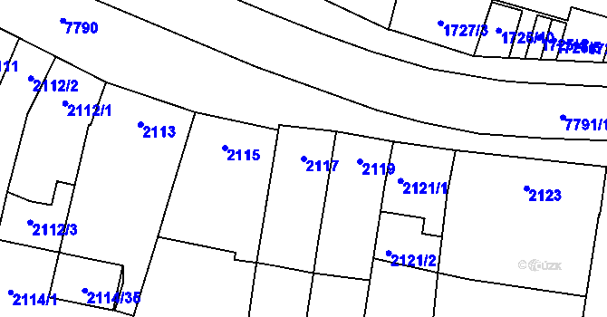 Parcela st. 2117 v KÚ Prostějov, Katastrální mapa