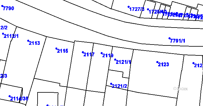 Parcela st. 2119 v KÚ Prostějov, Katastrální mapa