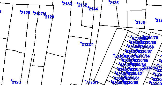 Parcela st. 2133/1 v KÚ Prostějov, Katastrální mapa