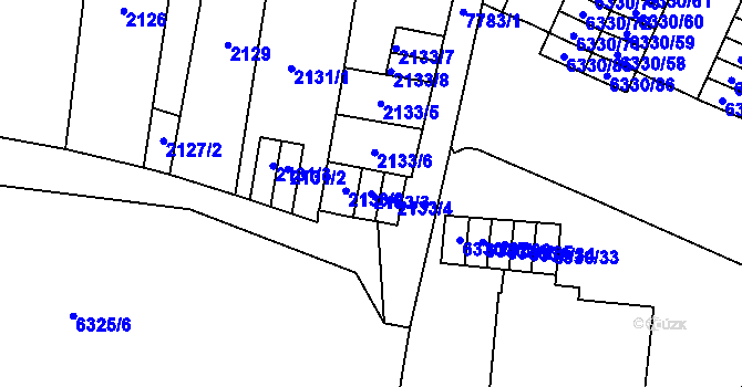 Parcela st. 2133/3 v KÚ Prostějov, Katastrální mapa