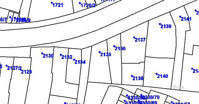 Parcela st. 2135 v KÚ Prostějov, Katastrální mapa