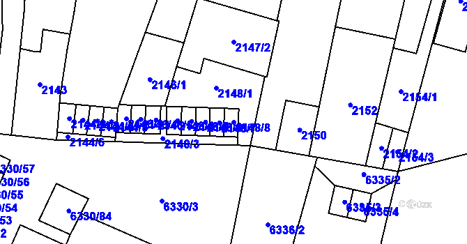Parcela st. 2148/8 v KÚ Prostějov, Katastrální mapa