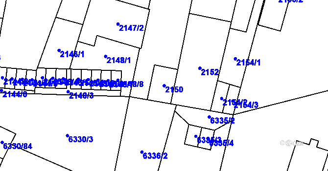 Parcela st. 2150 v KÚ Prostějov, Katastrální mapa