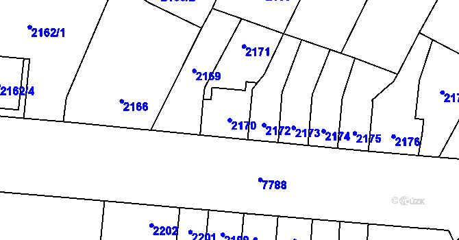 Parcela st. 2170 v KÚ Prostějov, Katastrální mapa