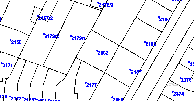 Parcela st. 2182 v KÚ Prostějov, Katastrální mapa