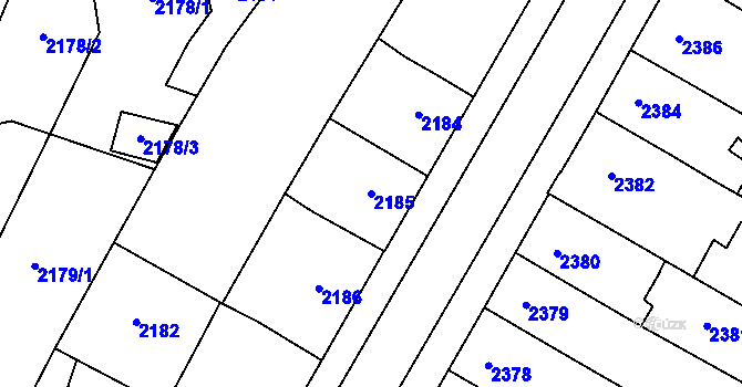 Parcela st. 2185 v KÚ Prostějov, Katastrální mapa