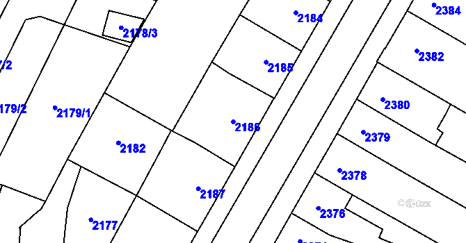 Parcela st. 2186 v KÚ Prostějov, Katastrální mapa