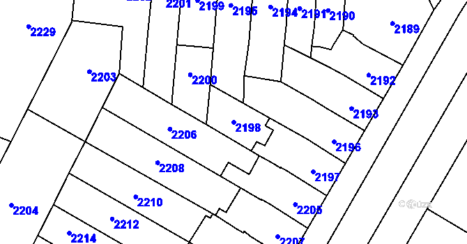 Parcela st. 2198 v KÚ Prostějov, Katastrální mapa