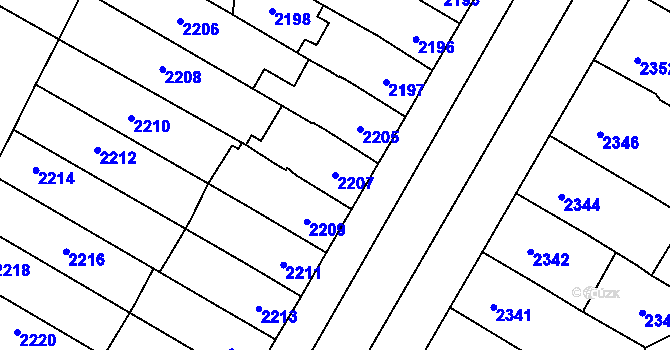 Parcela st. 2207 v KÚ Prostějov, Katastrální mapa
