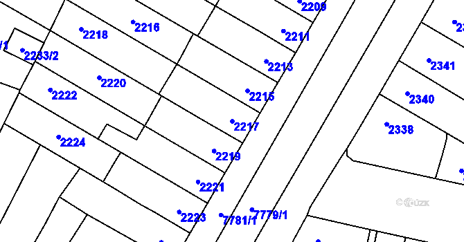 Parcela st. 2217 v KÚ Prostějov, Katastrální mapa