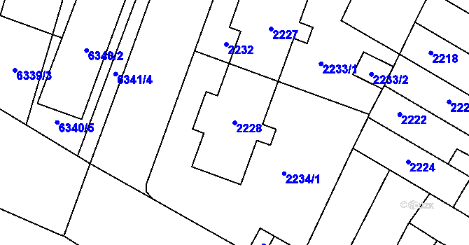 Parcela st. 2228 v KÚ Prostějov, Katastrální mapa