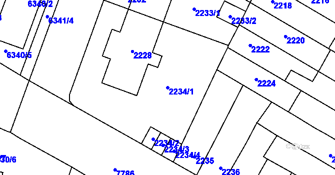 Parcela st. 2234/1 v KÚ Prostějov, Katastrální mapa