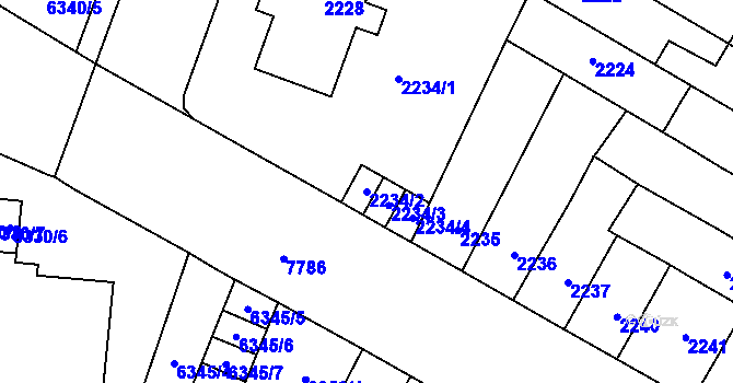 Parcela st. 2234/2 v KÚ Prostějov, Katastrální mapa