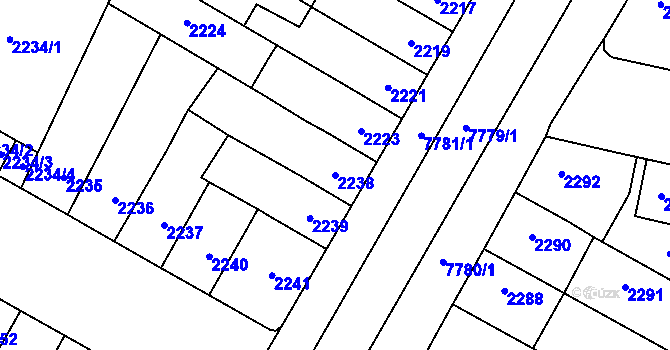 Parcela st. 2238 v KÚ Prostějov, Katastrální mapa