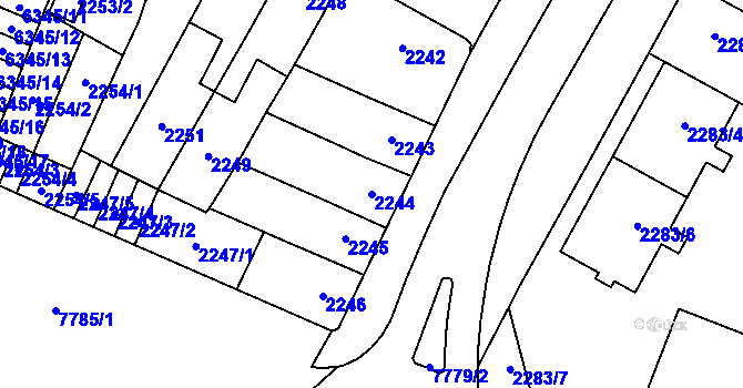 Parcela st. 2244 v KÚ Prostějov, Katastrální mapa