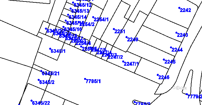 Parcela st. 2247/3 v KÚ Prostějov, Katastrální mapa
