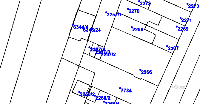 Parcela st. 2257/2 v KÚ Prostějov, Katastrální mapa