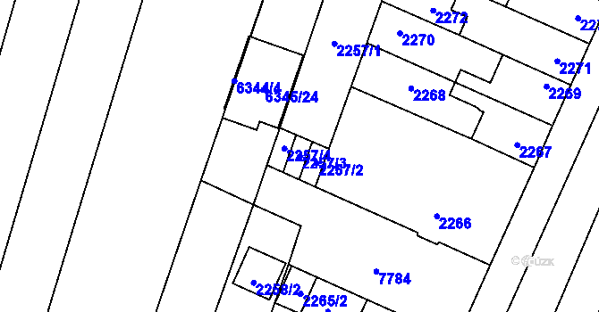 Parcela st. 2257/3 v KÚ Prostějov, Katastrální mapa