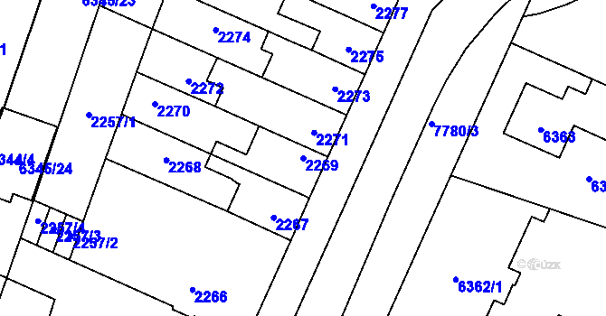 Parcela st. 2269 v KÚ Prostějov, Katastrální mapa