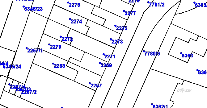Parcela st. 2271 v KÚ Prostějov, Katastrální mapa