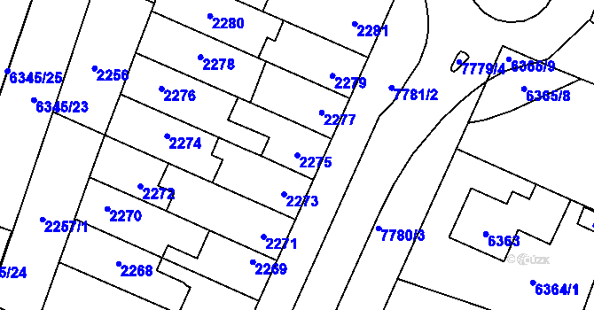 Parcela st. 2275 v KÚ Prostějov, Katastrální mapa