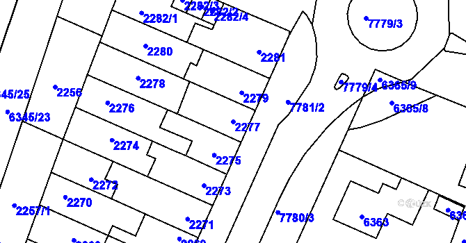 Parcela st. 2277 v KÚ Prostějov, Katastrální mapa