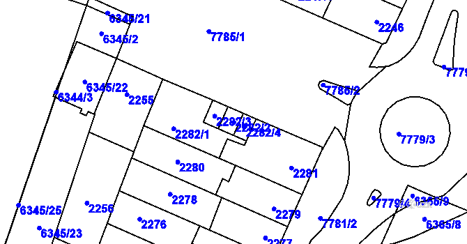 Parcela st. 2282/2 v KÚ Prostějov, Katastrální mapa