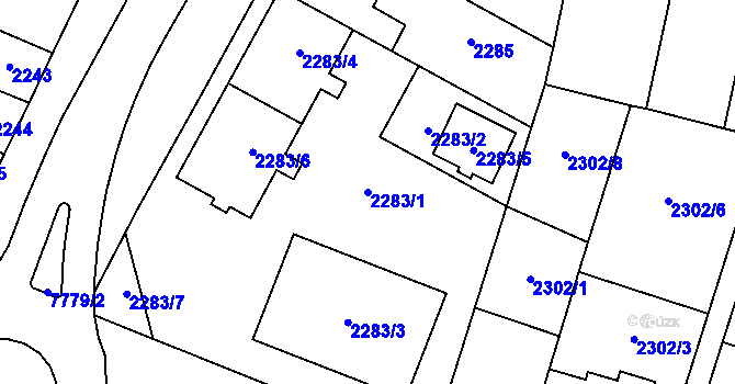 Parcela st. 2283/1 v KÚ Prostějov, Katastrální mapa