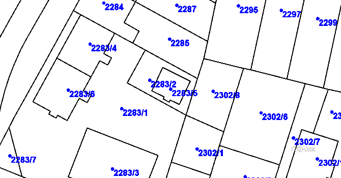 Parcela st. 2283/5 v KÚ Prostějov, Katastrální mapa