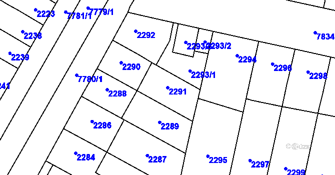 Parcela st. 2291 v KÚ Prostějov, Katastrální mapa
