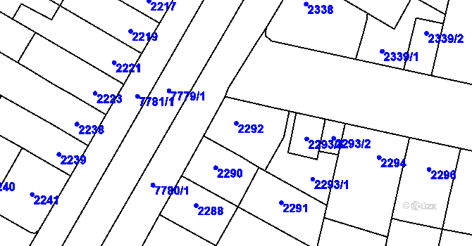 Parcela st. 2292 v KÚ Prostějov, Katastrální mapa
