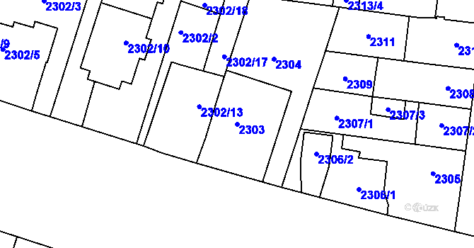 Parcela st. 2303 v KÚ Prostějov, Katastrální mapa