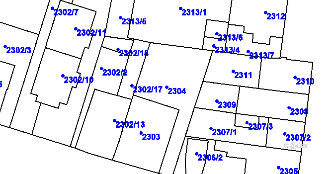 Parcela st. 2304 v KÚ Prostějov, Katastrální mapa