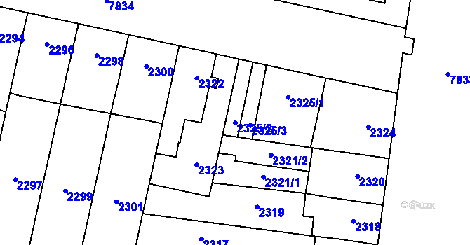 Parcela st. 2325/2 v KÚ Prostějov, Katastrální mapa
