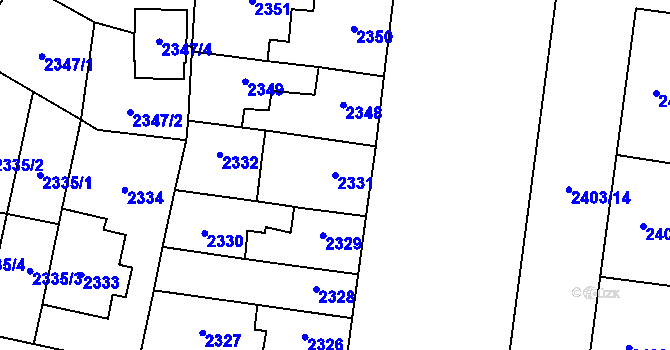 Parcela st. 2331 v KÚ Prostějov, Katastrální mapa