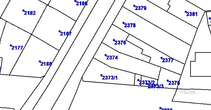 Parcela st. 2374 v KÚ Prostějov, Katastrální mapa