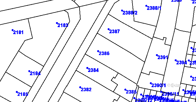 Parcela st. 2386 v KÚ Prostějov, Katastrální mapa