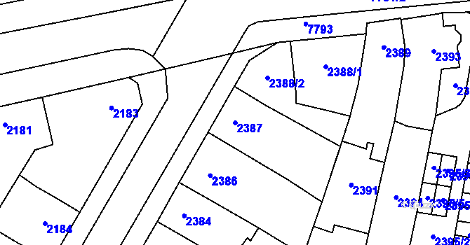 Parcela st. 2387 v KÚ Prostějov, Katastrální mapa